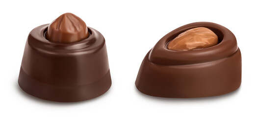 Chocolate candy isolated on white background with full depth of field