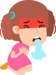 Girl vomiting and feeling sick illustration