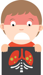 kid boy showing respiratory system damage