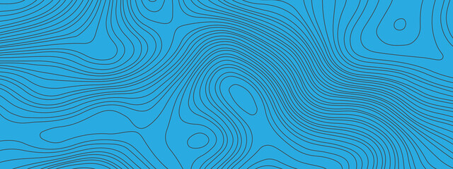 Blue and black wavy abstract topographic map contour, lines Pattern background. Topographic map and landscape terrain texture grid. Wavy banner and color geometric form. Vector illustration.
