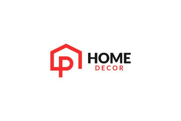 Flat P letter house logo design vector illustration