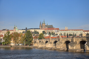 View of the Charles Bridge in the city of Prague, Czech Republic.