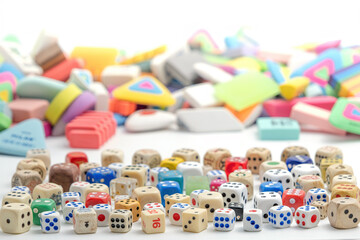 view of colourful dices and erasers