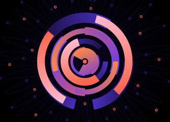 Fototapeta premium Gradient abstract colorful circles composition on dark background. Vector illustration. 