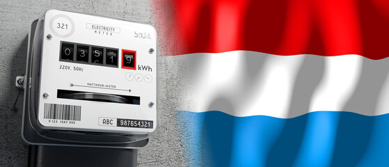 Luxembourg - country flag and energy meter - 3D illustration - obrazy, fototapety, plakaty