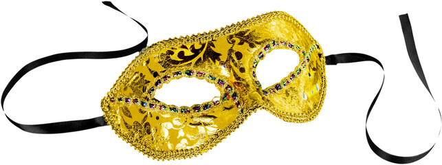 Beautiful image of a gold carnival mask  on white