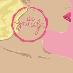 'be yourself' illustrated earring quote