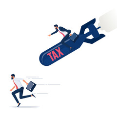Businessman running away from rocket tax, business financial vector concept