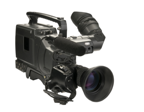 Professional digital video camera, isolated on white background