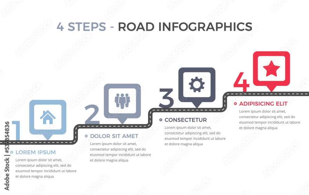 Poster road infographics template with four elements with place for your icons and text