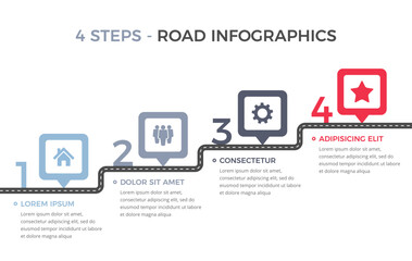 Road infographics template with four elements with place for your icons and text