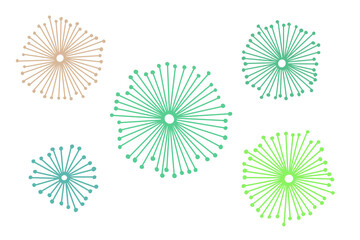 Hand drawn doodle vintage inspired retro dandelion flower burst illustration elements in neutral green hues