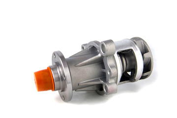 Car water pump isolated on white. automobile spare parts.