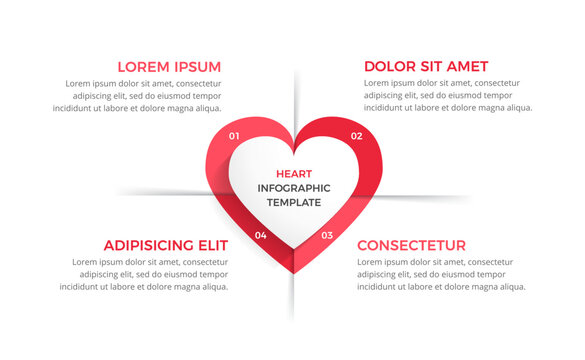 Infographic template with heart divided on four elements