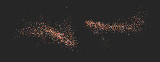 Fototapeta premium Himalayan salt splashes, pink flying salt, sugar body scrub top view. Realistic falling cosmetic powder isolated on a dark background. Vector illustration.