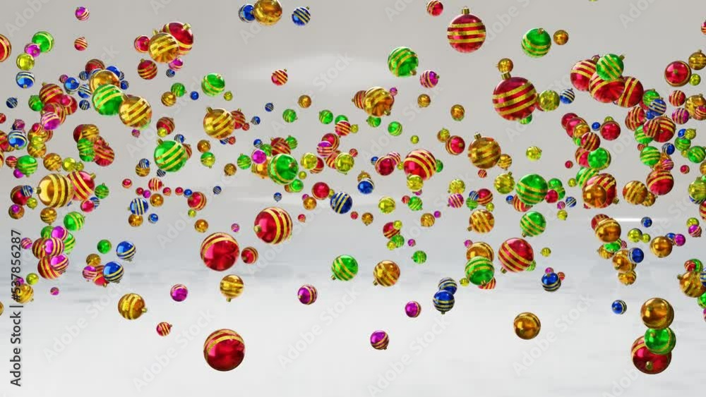 Poster christmas balls randomly fly in a circle. looped animation. 3d render