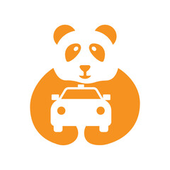 Panda Car Logo Negative Space Concept Vector Template. Panda Holding Car Symbol