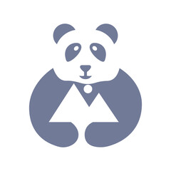 Panda Mount Logo Negative Space Concept Vector Template. Panda Holding Mount Symbol