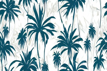 Abstract tropics seamless pattern. Grunge palm trees silhouettes transparent texture background. Jungle 2d art. Hand drawn exotic illustration for summer design, beach swimwear fabric, wallpaper