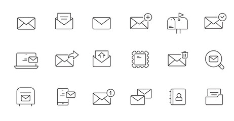 Email line icon set. Letter send, mail contact, message secure editable outline icon. Vector illstration.