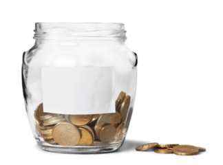 Money Jar with  coins on white background
