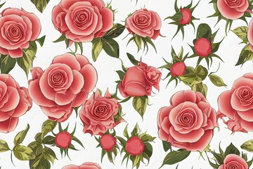 Naklejka premium Seamless pattern with spring flowers and leaves. Hand drawn background. floral pattern for wallpaper or fabric. Flower rose. Botanic Tile.