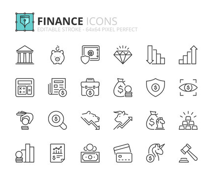 Simple set of outline icons about finance. Financial concept.