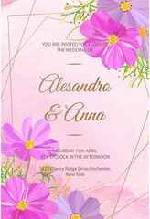 hand-drawn wedding invitation with watercolor background