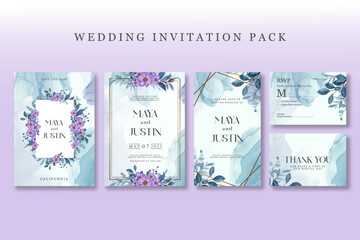 Wedding invitation pack with floral watercolor