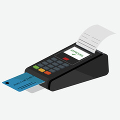 Payment Machine Of Debit Card and Credit Card, Invoice Flat Vector Illustration. Payment Concept Approved Payment Status Payment Machine