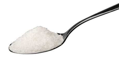 Spoon full of salt on white background
