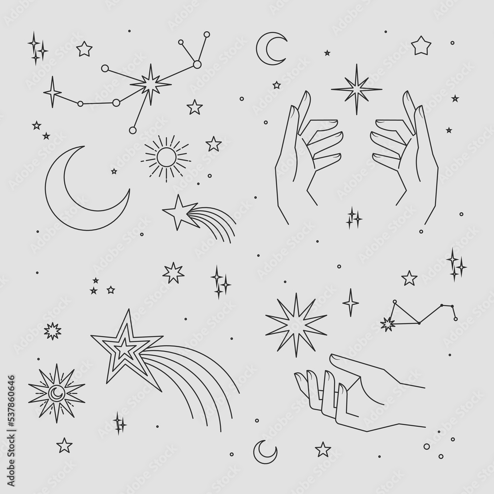 Canvas Prints mystical and celestial elements with stars, planets, moons and hands. palm and zodiac elements. occu