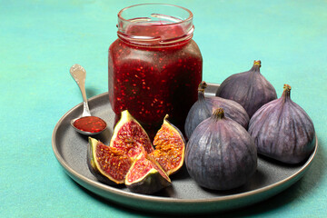 Delicious fig jam and ripe fresh figs