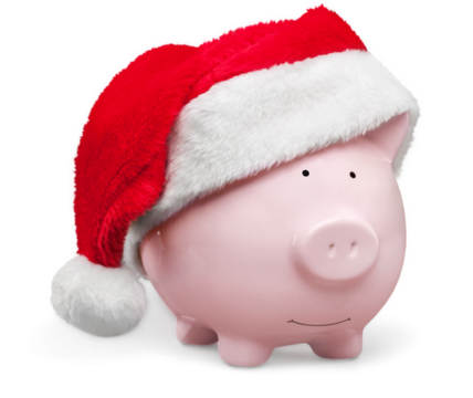 Piggy bank with Santa Claus hat on white background - Powered by Adobe