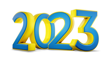2023 colored as the flag of Ukraine bold number isolated 3d-illustration