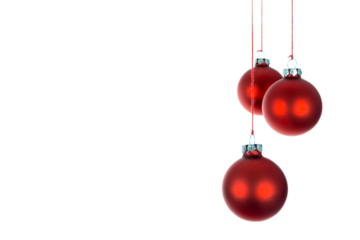Three hanging Christmas balls isolated on transparent background