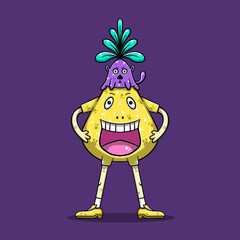 Cute cartoon character with pets