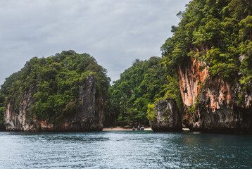 Beautiful view of limestone rock islands in Krabi province, Thailand