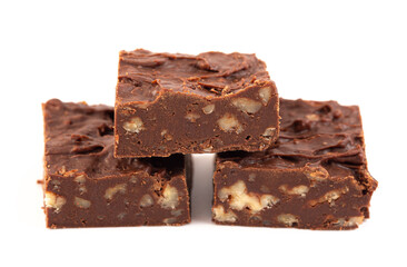Chocolate Pecan Fudge Isolated on a White Background