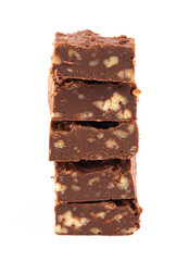 Chocolate Pecan Fudge Isolated on a White Background