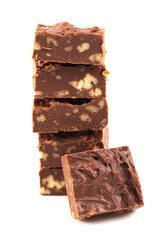 Chocolate Pecan Fudge Isolated on a White Background