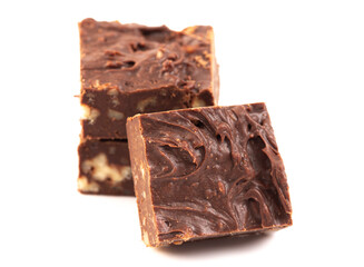 Chocolate Pecan Fudge Isolated on a White Background