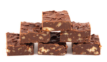 Chocolate Pecan Fudge Isolated on a White Background