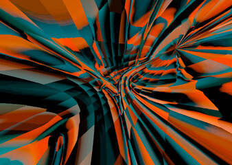 Orange digital drawing of squares aligned on twisted base with gradient shades