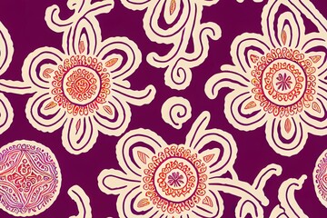 ethnic geometric shapes border baroque and multi flower Seamless pattern with paisley ornament, repeat floral texture, vintage background hand drawing baroque. fabric printing.