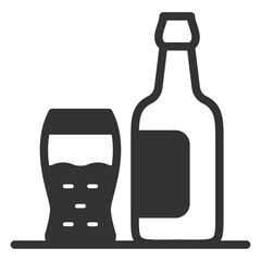 Glass of beer and open bottle - icon, illustration on white background, glyph style