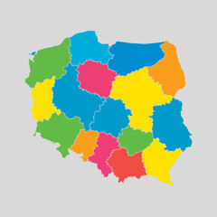 Obraz premium Vector map country Poland divided on regions