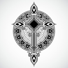 silhouette cross with ornamental circle mandala background