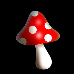 3D fly red agaric mushroom 