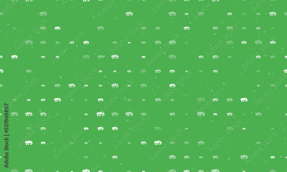 Poster seamless background pattern of evenly spaced white truck symbols of different sizes and opacity. vec